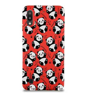 Samsung Galaxy M10 Uyumlu Lansman Kılıf Panda Tasarımlı İçi Kadife Kapak-Kırmızı (Şeffaf)