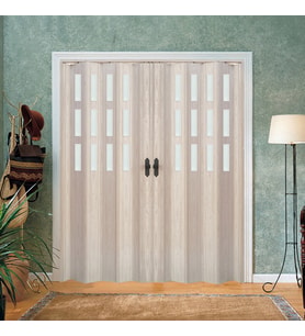 Faran Dekorasyon 230 x 230 Akçaağaç Renk Camlı Çift Açılım Pvc Akordiyon Katlanır Kapı FRNAKMODEL-231
