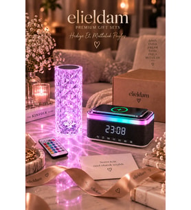 Doğum Günü Özel Gün LED Kristal Masa Lambası ve Kablosuz Şarjlı Bluetooth Hoparlör Seti