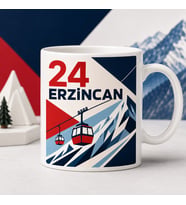 Erzincan Temalı Memleket Kupası – 24 Erzincan Dağ ve Teleferik Modern Geometrik Baskılı Seramik Kupa