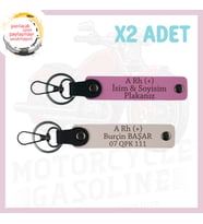 Pudra-Pembe, Motor Severlere, İsim Plaka ve A + Kan Grubu Yazılı Özel Tasarım Deri 2'li Anahtarlık
