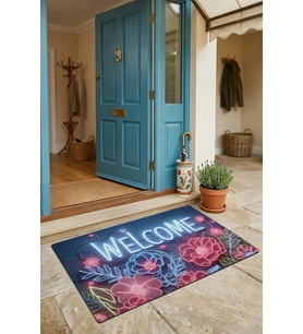 Valerine Life Kapı Önü Paspası 45x70cm Kaymaz Taban Dekoratif iç Dış Mekan Neon Zambak Çiçekleri
