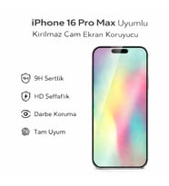 iPhone 16 Pro Max Uyumlu Kırılmaz Cam Ekran Koruyucu 9H Temperli Cam HD Şeffaf (Beyaz)