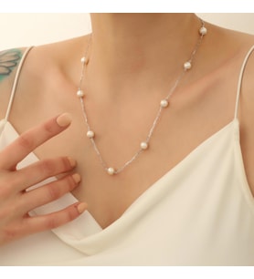 925 Ayar Gümüş Cream Tatlısu İncisi Kolye-8mm