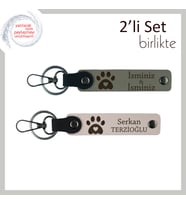 Köpek İsimli Yazılabilir Anahtarlık Takımı, Kalpli Pati Deseniyle Sevimli Hediye, Kül Gri-Pudra