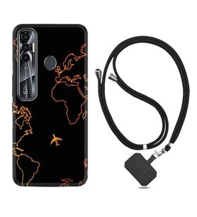 Tecno Spark 6 6 Go 8C 8 Pro 7 7 Pro Kılıf Boyun Askılı Silikon Harita ve Uçak 1777