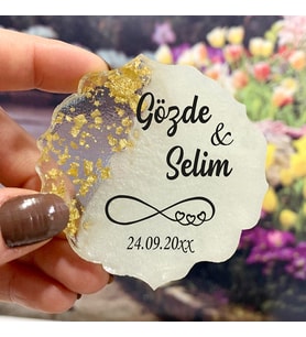 Epoksi Magnet Hediyelik - ETİKET DEĞİLDİR!! - Sonsuzluk Tasarım - Düğün, Nişan, Söz, Kına, Nikah Hatırası (Gold)