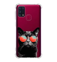 PrintiFy Samsung Galaxy M31 Uyumlu Kedi 3 Baskılı Şeffaf Köşe Korumalı Antişok Kılıf