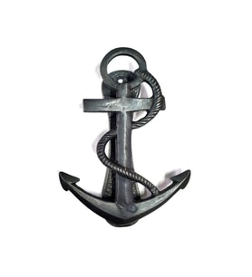 Antika Tarz Dekoratif Pirinç Halatlı, Çapa, Denizci, Gemici Kapı Tokmağı, Taktak - 170X60Mm, Oksit