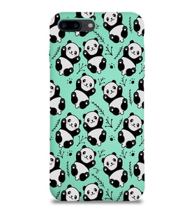 Apple iPhone 8 Plus Uyumlu Lansman Kılıf Panda Tasarımlı İçi Kadife Kapak-Su Yeşili (Şeffaf)
