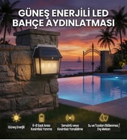 Güneş Enerjili Sensörlü LED Bahçe Duvar Apliği – 3 Ampullü Solar Dış Mekan Aydınlatma – Suya Dayanık