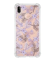 PrintiFy Huawei P20 Lite Uyumlu Köşe Korumalı Floral Lila Tasarımlı Şeffaf Silikon Kılıf
