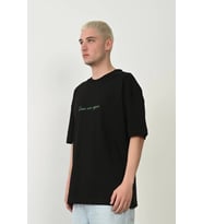 Erkek Baskılı T-Shirt Kısa Kol Bisiklet Yaka Rahat Kalıp Tişört - Siyah