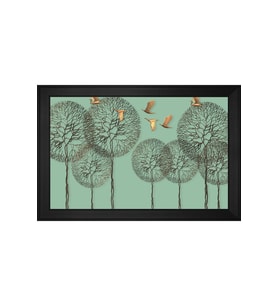 Ağaçlar ve Kuşlar Soyut Motifli Kanvas Tablo 80 x 110 cm Siyah Çerçeve