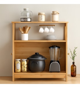 Çok Amaçlı Bambu Dolap 66x33x85 cm - Organizer Raflı