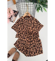 Miniğimin Cicileri Leopar Desenli Şortlı Kız Çocuk 2 li Takım - Kahverengi