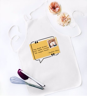 BK Gift Kişiye Özel Kendi El Yazın Mesajlı Fotoğraflı Hediye Beyaz Mutfak Önlüğü-5