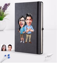 BK Gift Kişiye Özel Sevgililer Karikatürlü Siyah Termo Deri Defter 16x24cm Model 101