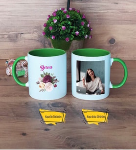 İsme Özel Doğum Günü Hediyesi Kupa Bardak Yeşil Fotoğraflı