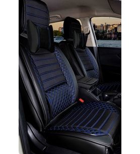 Opel Combo Hafif Ticari Uyumlu Plus Lüx Deri Siyah Mavi Oto Koltuk Kılıfı 5li Takım Set