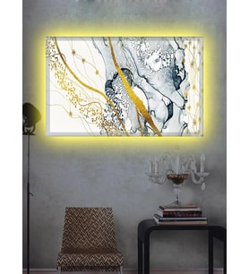 Led Işıklı Dekoratif Gold Kare Tablo