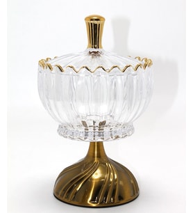 Metal Ayaklı Kristal Cam Şekerlik Gold Detaylı Sunumluk Alk4871
