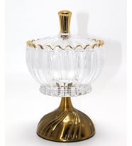 Metal Ayaklı Kristal Cam Şekerlik Gold Detaylı Sunumluk Alk4871