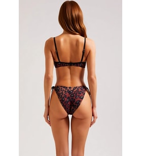 Kadın Bikini Takımı Leopar Desenli V Telli Balconette Kaplı Balenli Normal Bel Brazilian Şık