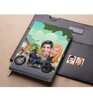 Bk Gift Kişiye Özel Motorcu Sevgililer Karikatürlü Beyaz Defter-1 , Arkadaşa Hediye , Sevgiliye Hediye