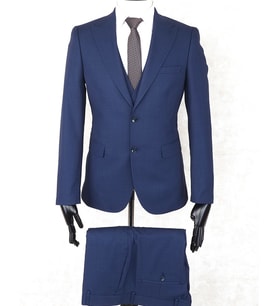 Jan Carlucci Slim Fit Sivri Yaka-Çift Yırtmaç  Lacivert Drop 6 Yelekli Takım Elbise