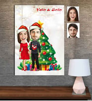 Kişiye Özel Karikatür Baskılı Ahşap Tablo Yılbaşı Sevgili-9 30x40