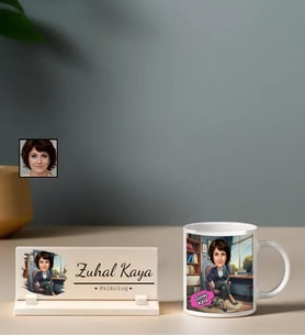 İsme Özel Psikolog Temalı Karikatürlü Masaüstü İsimlik Ve Kupa Bardak