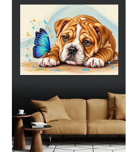 Kelebekli Bulldog Köpek Yavrusu Dekoratif Kanvas - Mdf Ahşap Tablo