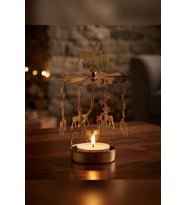 Dönen Mumluk Tepesi Geyik Süslü Altın Metal Tealight Mum Tutucu Yılbaşı Dekoru 18 cm