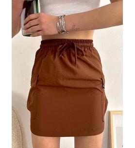 Kargo cep ince paraşüt etek kahve s241019