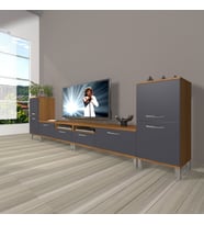 Decoraktiv Eko 9200 Mdf Krom Ayaklı Tv Ünitesi Tv Sehpası (Antrasit - Ceviz)