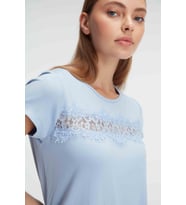 Kadın Kısa Kol Bisiklet Yaka Viskon Çiçek Desenli Yazlık Örme Dantel Detaylı Pijama Takımı (Renksiz)