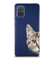 Samsung Galaxy A71 Soft Premier Kapak Catface Tasarımlı Silikon Kılıf - Lacivert (Şeffaf)
