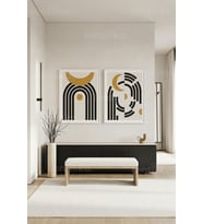 Minimalist Geometrik Kemerler 2’li Ahşap Çerçeveli Tablo Seti