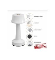 Kablosuz LED Masa Lambası, Beyaz, 3 Renk, Dokunmatik, Şarjlı, Modern Tasarım (Krem)