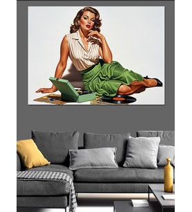 Retro Pin-Up Kız Pozu Dekoratif Kanvas - Mdf Ahşap Tablo