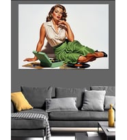 Retro Pin-Up Kız Pozu Dekoratif Kanvas - Mdf Ahşap Tablo