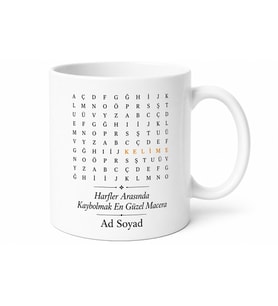 Kelime Avcısı Yazılı Baskılı Kupa Bardak Hediye Özel Tasarım Porselen Mug