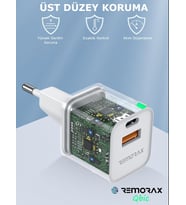 Lexroo Qbic PD 30Watt GaN Hızlı Şarj Aleti, A + C Girişli, Beyaz, Dual Port, USB A ve Type C
