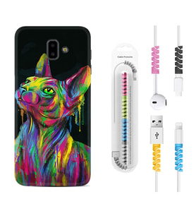 Samsung J6 Plus J7 Prime J7 Pro M20 Kılıf Kablo Koruma Spiral Silikon Color Cat 1754
