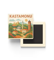 Kastamonu - Memleket Temalı - Paper Cut Art - Baskılı Buzdolap Magneti Kare - 9x9 cm