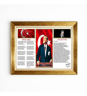 Tablore Mustafa Kemal Atatürk İstiklal Marşı Ve Gençliğe Hitabe Altın Çerçeveli Tablo