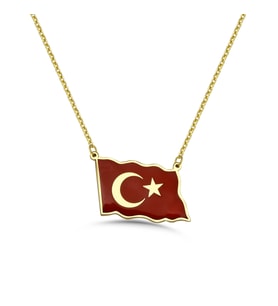 Türk Bayrağı Mineli Gümüş Kolye - Rose