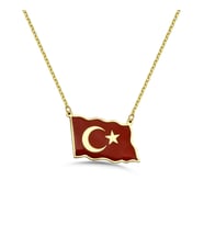 Türk Bayrağı Mineli Gümüş Kolye - Rose