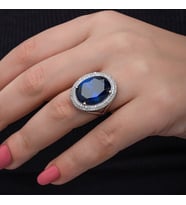 Safir Zirkon Taşlı 925 Ayar Gümüş Kadın Yüzük
